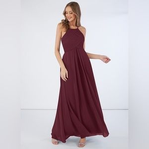 Azazie Ginger A-Line/Princess Chiffon Gown in Cabernet | size 4